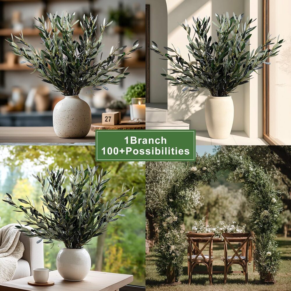 2671 8PCS Premium Artificial Olive Branches for Vases - Realistic PU & Silk - Picture 4 of 9